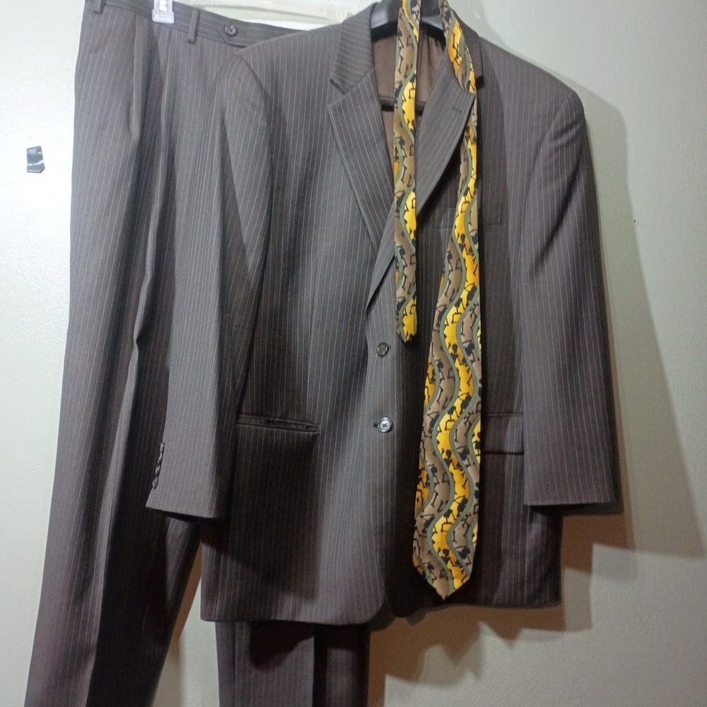 Lauren Ralph Lauren Suit, Men 40x28 Brown Pinstripe 2-Piece Blazer Trousers